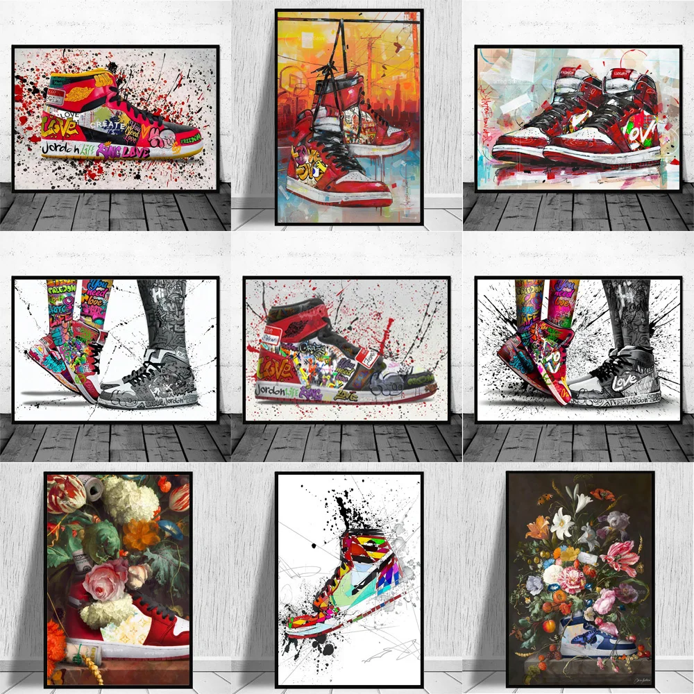 

Graffiti Art Fashion Shoes Canvas Paintings Pop Art Posters and Prints Wall Art Pictures Street Art for Modern Home Decoration