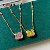 oevas 100 925 sterling silver pink yellow rectangle high carbon diamon necklace for women sparkling wedding party fine jewelry