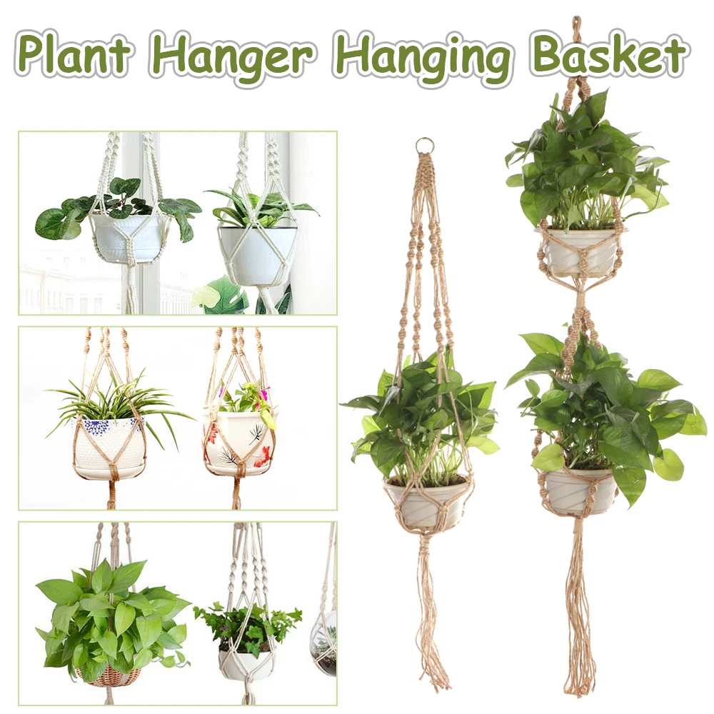 Vintage Jute Rope Flowerpot Hanging Plant Hanger Basket Handmade Knitted Flower Pot Holder Garden Decoration | Дом и сад