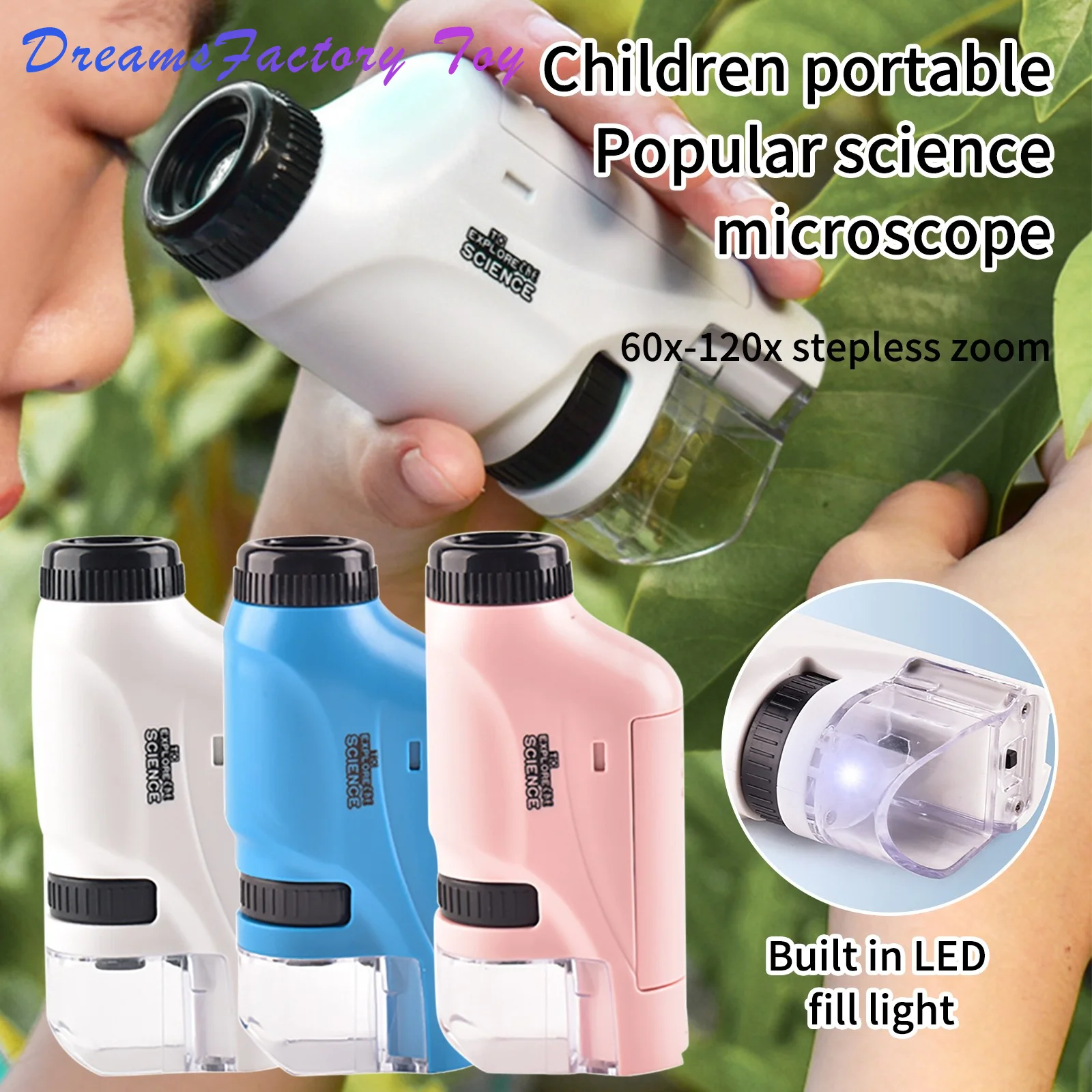 

Handheld Microscope High-definition Luminous 3-color Pocket Microscope Surprise Gifts For Children Scientific Research Toy