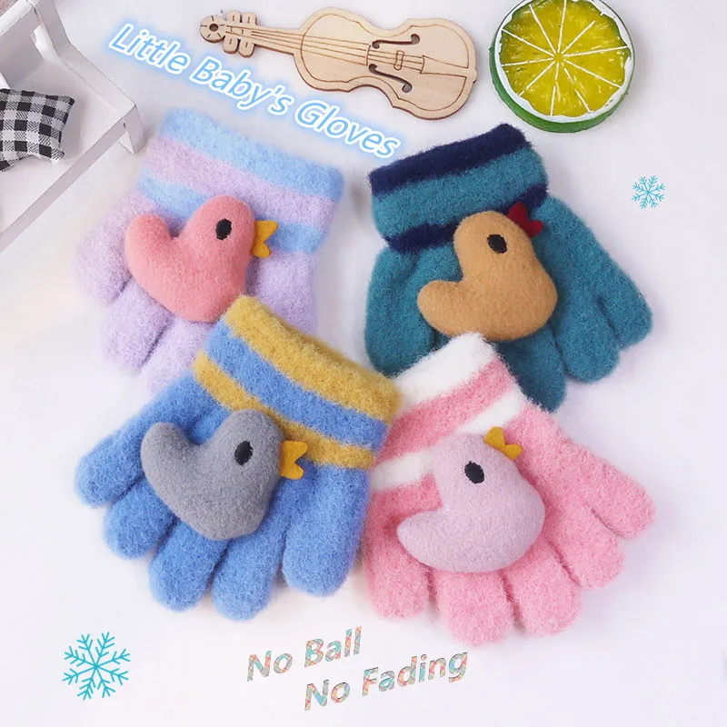 Детские зимние перчатки с пальцами на 0-18 месяцев теплые мягкие вязаные варежки