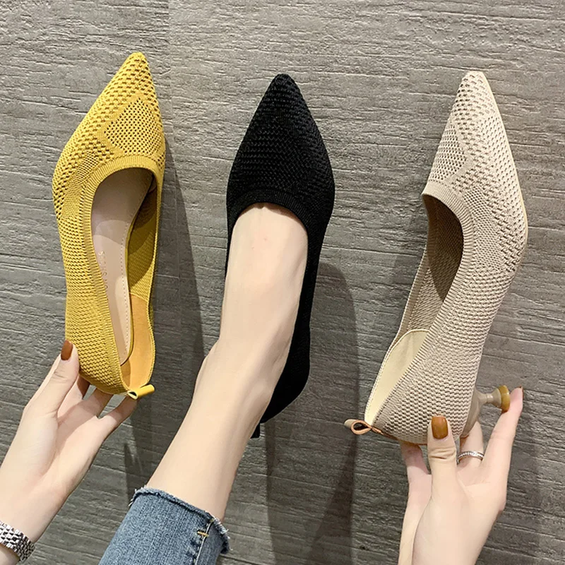 

High Heels Pointed Toe Lace-Up Comfortable High-Heeled Shoes Shallow Mouth 2021 Sandals Ladies Branded Pumps Breathable All-Matc