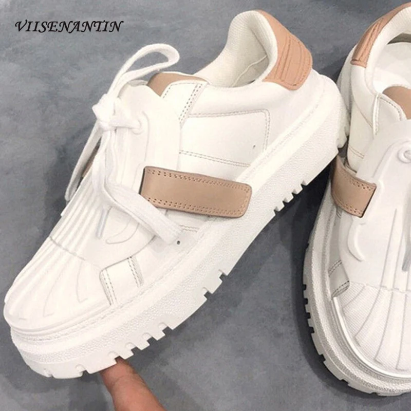 

Genuine leather fashion heightened thick-soled sneakers 2021 spring and summer shell-toe all-match student sneakers women