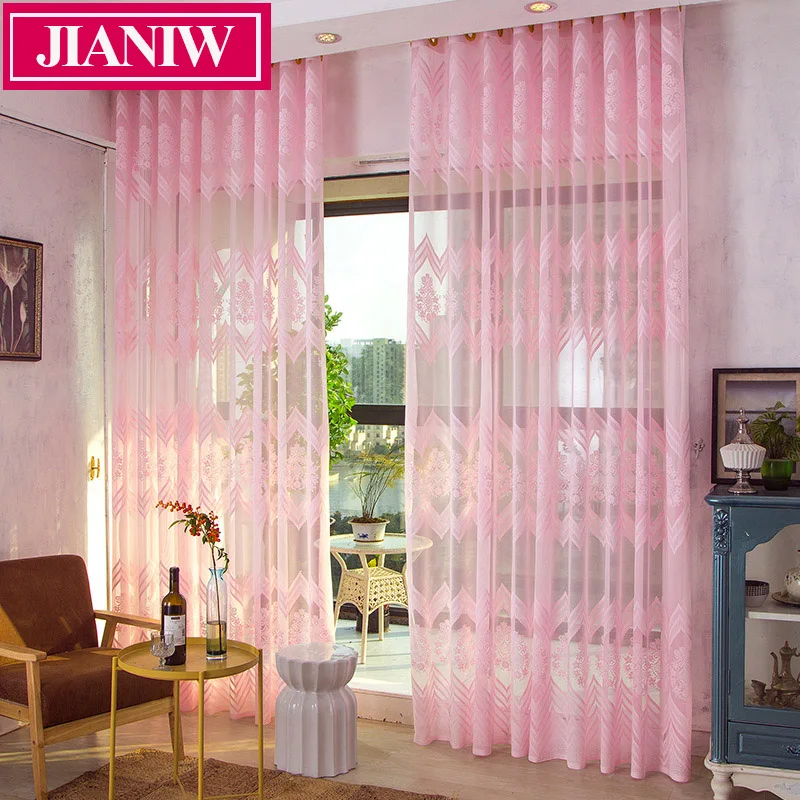 JIANIW декоративная полужаккардовая кружевная Розовая прозрачная занавеска тюль