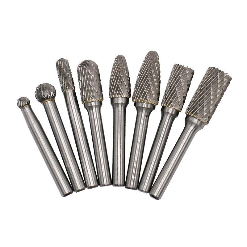 

8 Pcs/set 1/4" Shank 6mm-12mm Tungsten Carbide Burr Bit CNC Engraving Rotary Cutter Files For Jade Bone Carbon Steel Polishing