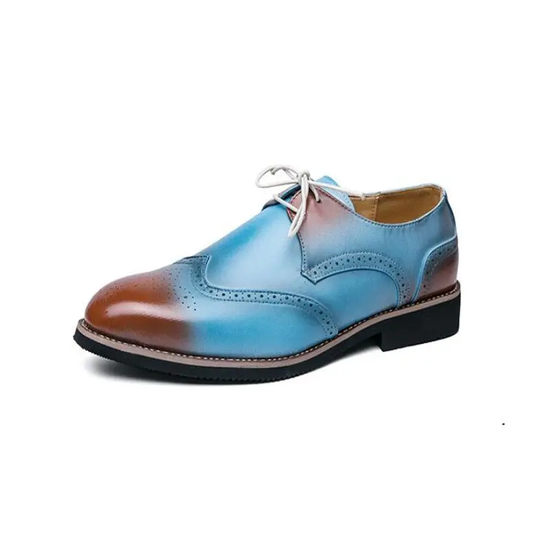

Туфли-оксфорды мужские классические, броги, со шнуровкой, модные, белые/синие, на весну/осень