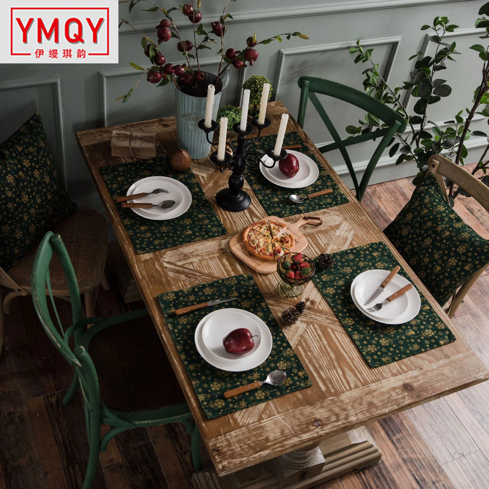 Позолоченный ветряной колокольчик Новый год Рождество коврик ткань хлопок лен