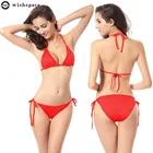 Wishspace Лидер продаж Женский бандажный бикини однотонный купальник с заниженной талией треугольный купальник пикантный пляжный стиль купальник