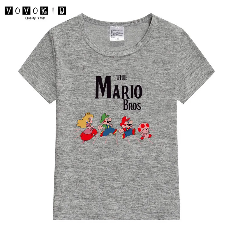 Забавная футболка с принтом «Super Mario Bros» для маленьких девочек и мальчиков, Детская летняя футболка с принтом «Король льва», рубашка на День Благодарения - Цвет: T125F-grey