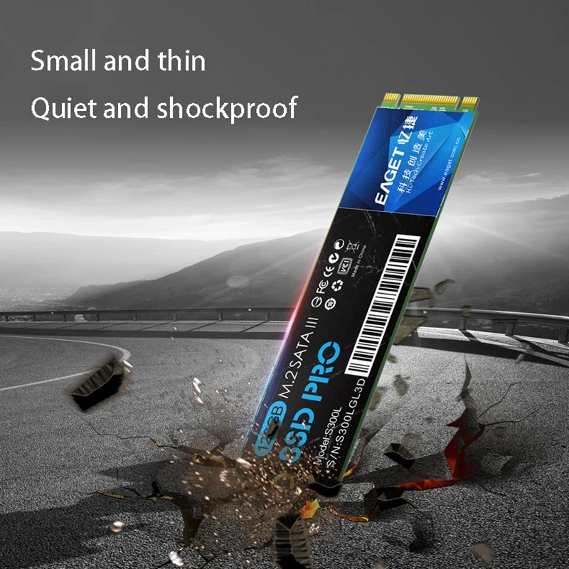 

EAGET S300L Solid State Drive, 128G M.2 (NGFF) 2280 Shockproof High-Speed Compact Solid State Drive, for Notebook Computers