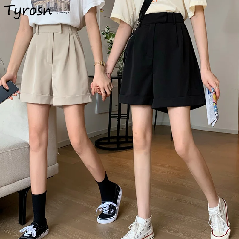 

Women Shorts Solid High Waist S-5XL Chic Draped Cozy Roll-up Hem Loose Harajuku Pleated Streetwear Japan Style Schoolgirls Mujer
