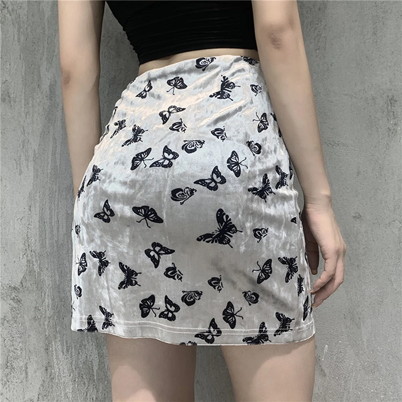 

Fashion High Waist Split Skirt Women 2020 New Butterfly Print Short Woman Skirts Harajuku Sexy Vintage Womens A-Line Mini Skirts