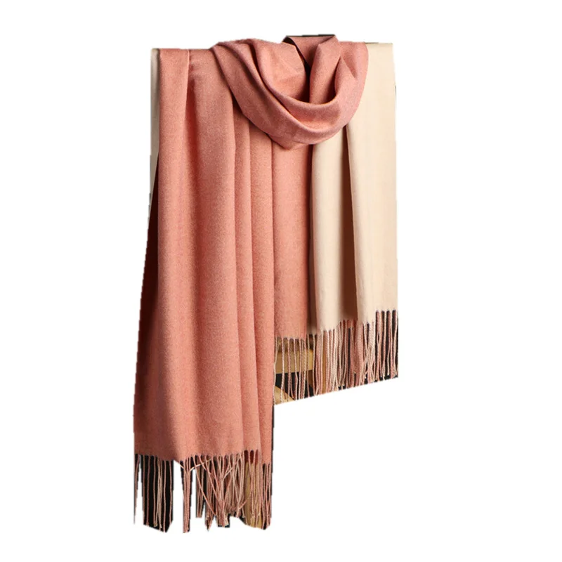 Двусторонний кашемировый шарф женская зимняя шаль с кисточками в Корейском