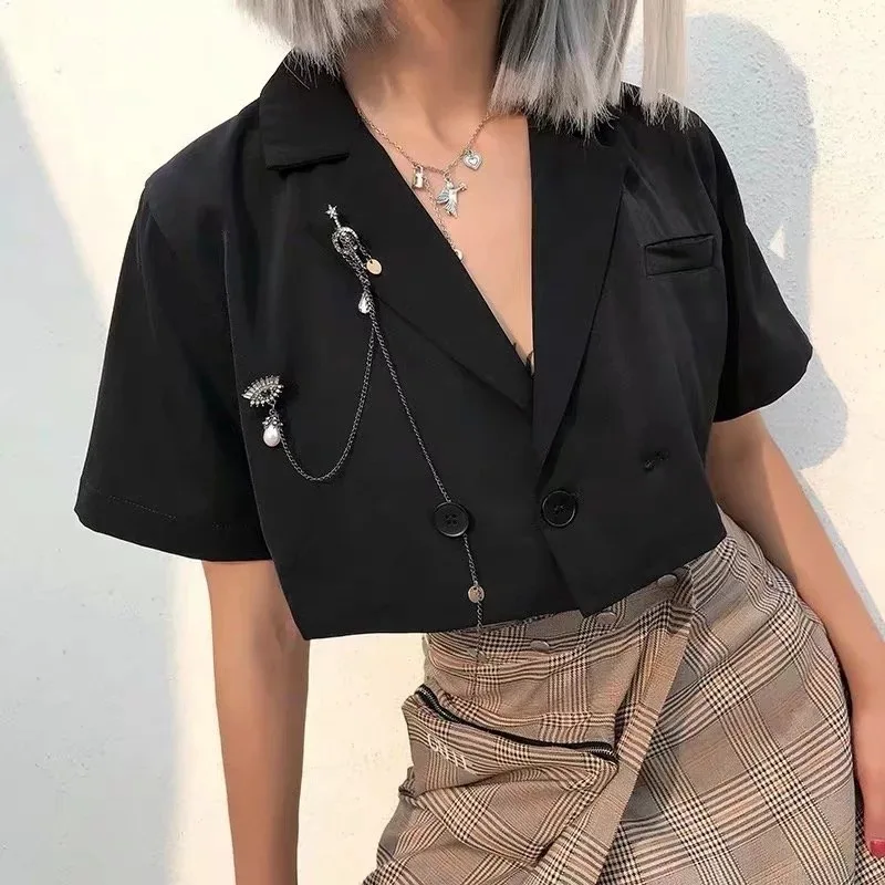 

European High Street Women Short Blazers Loose Double Breasted Jackets 2019 Early Autumn Lady's Outerwear Coat Blazer Feminino