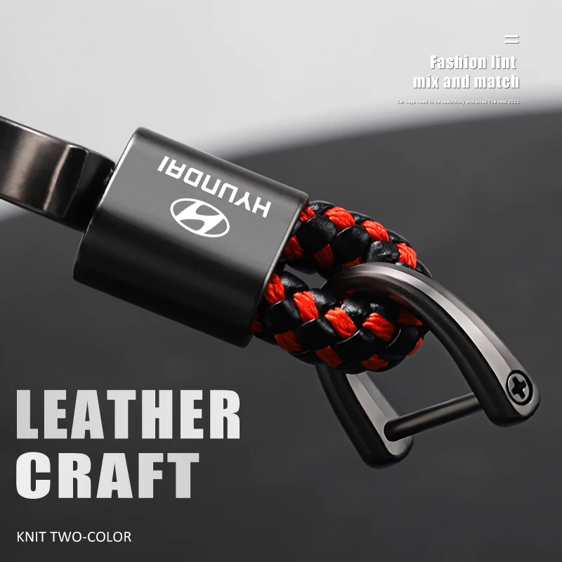 Metal Leather Woven Rope Keychain Car Styling Key Ring For Hyundai I10 I20 I30 I40 IX20 IX35 Kona Getz Veloster Tucson Elantra | Автомобили