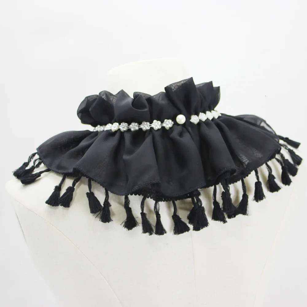Stand Fungus Chiffon Tassels Dickie Set Pearl Decoration Lead Fake Collar Detachable Necklace |