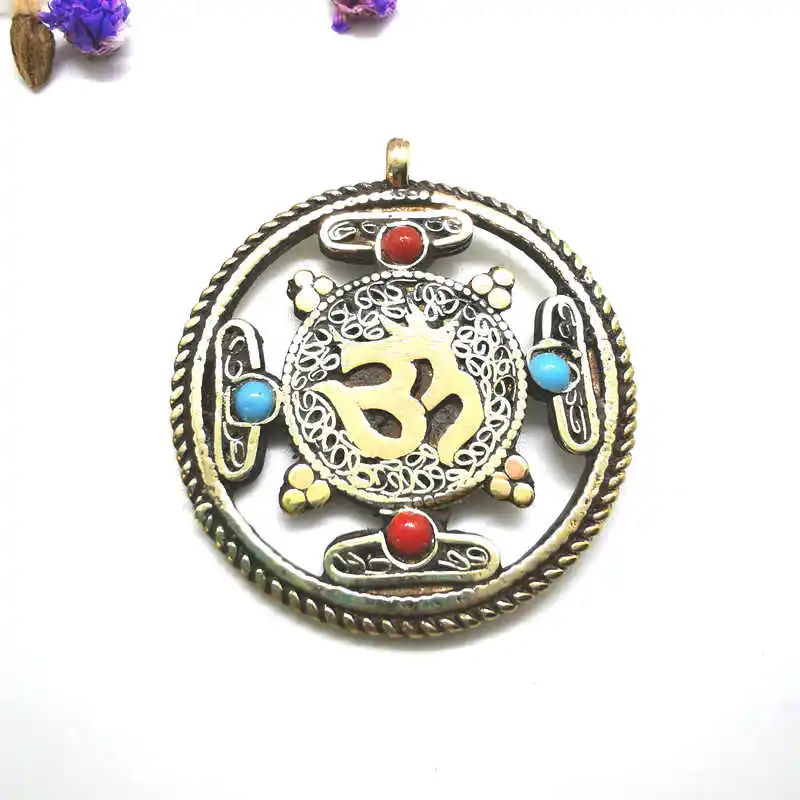 

Tibetan OM Mantras Amulet Copper Round Cross Dorje Double Sides Pendants TBP251