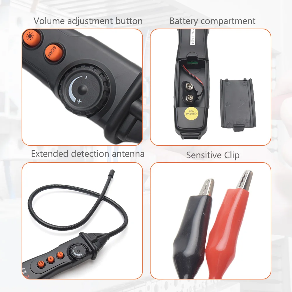 

PM6819A Wire Finder ABS Electric Line Battery Powered Dual Mode Undervoltage Prompt Cable Tracker Portable Anti Interference
