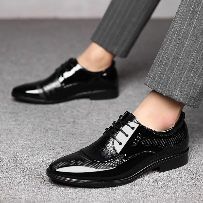 

Plus Size 38-48 Mens Patent Leather Dress Shoes Formal Business Pointed Toe for Man Male Men's Oxford Flats Shoes