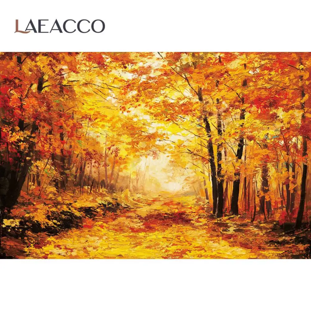 Фотофон Laeacco для фотостудии с осенним деревом упавшими листьями детским