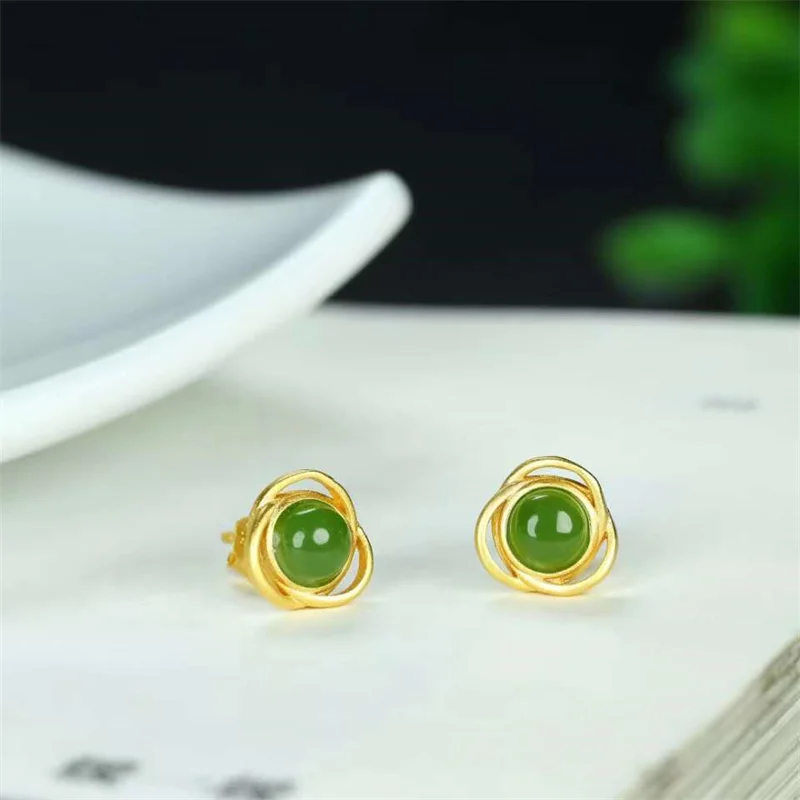 

Hot selling natural hand-carved Silver inlaid ancient method jasper earrings Ear studs fashion Jewelry Accessories Women Gifts