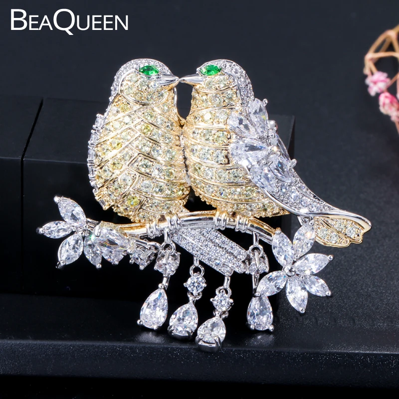 BeaQueen Shiny Cubic Zirconia Stone Drop Large Beautiful Bird Pins and Brooches Fashion Cute Animal Jewelry for Women BH001|Броши| |