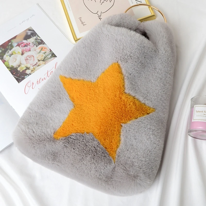 

New Style Faux Fur Fashionable Casual Ladies Winter Large Capacity Handbags Heart-shaped Stitching Messenger Bag