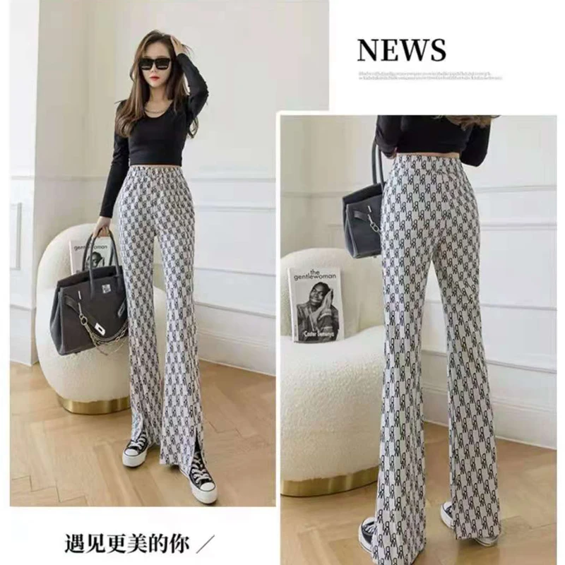 

High Waist Print Flare Leggings Summer Vintage Flare Pants 2021 Women Fashion Sexy Bodycon Pants OL Ladies Career Long Trousers