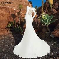 fairykissy classic long sleeve mermaid wedding dresses illusion back lace beads bridal gowns sweep train princess country dress