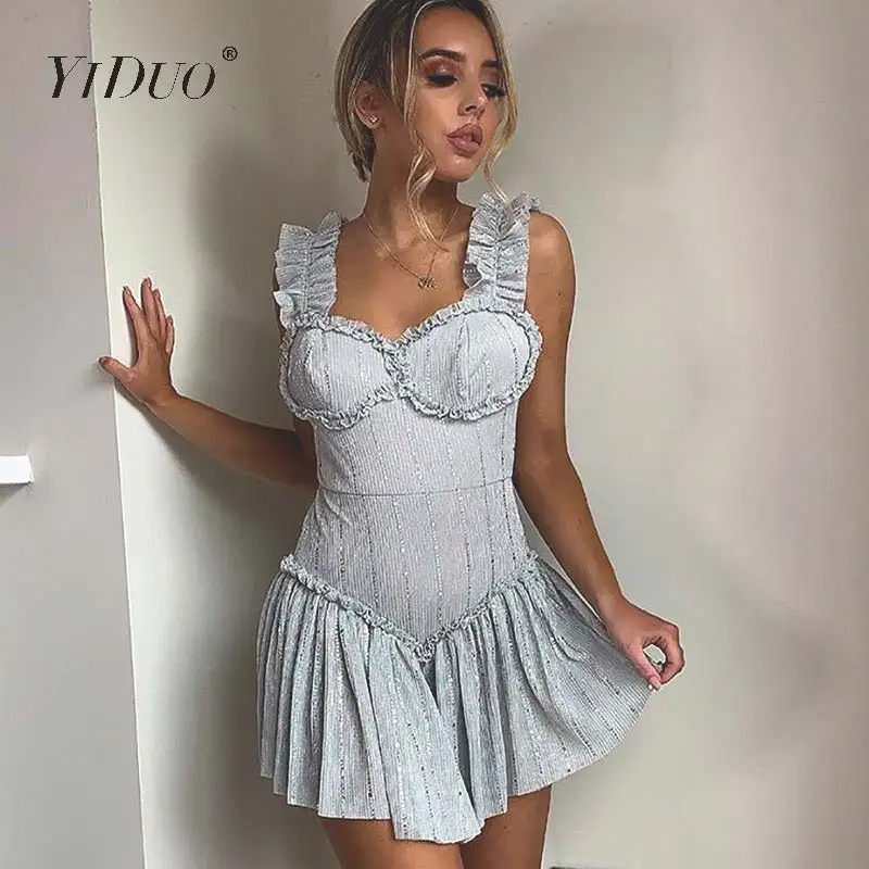 YiDuo черное серебряное Золотое блестящее мини-платье с блестками модные