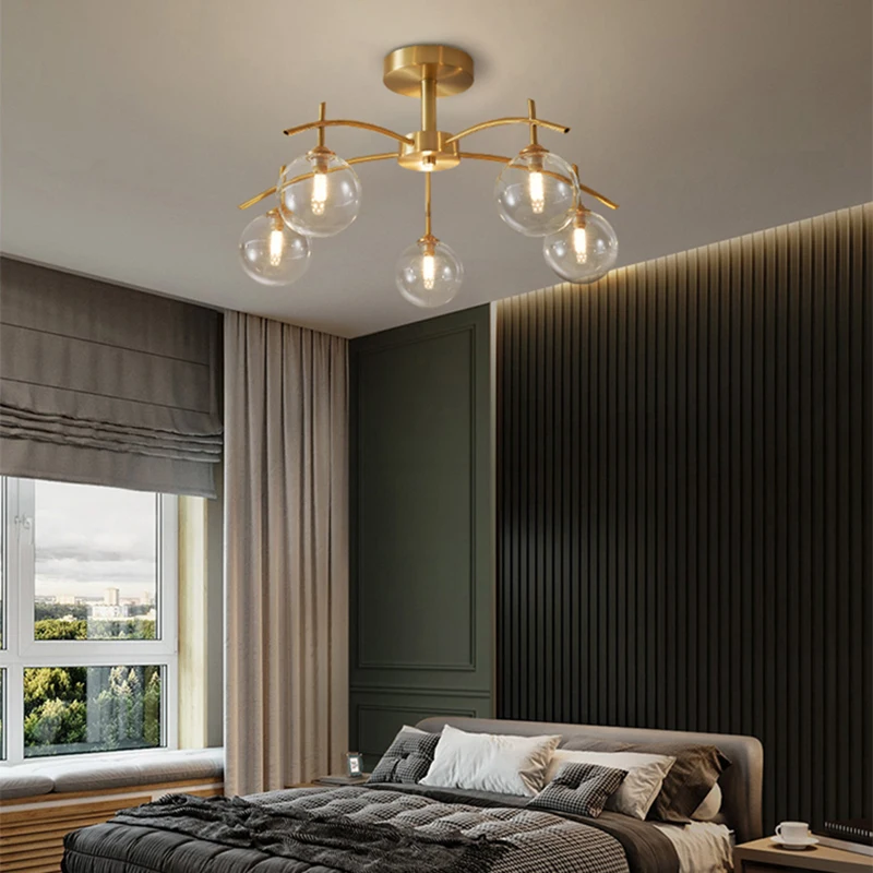 

Nordic all copper modern minimalist light luxury chandelier living room bedroom dining room magic bean molecular chandelier