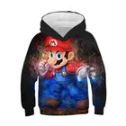 Свитшот с длинным рукавом и капюшоном для мальчиков и девочек, одежда с 3D мультяшным принтом в стиле Super Mario