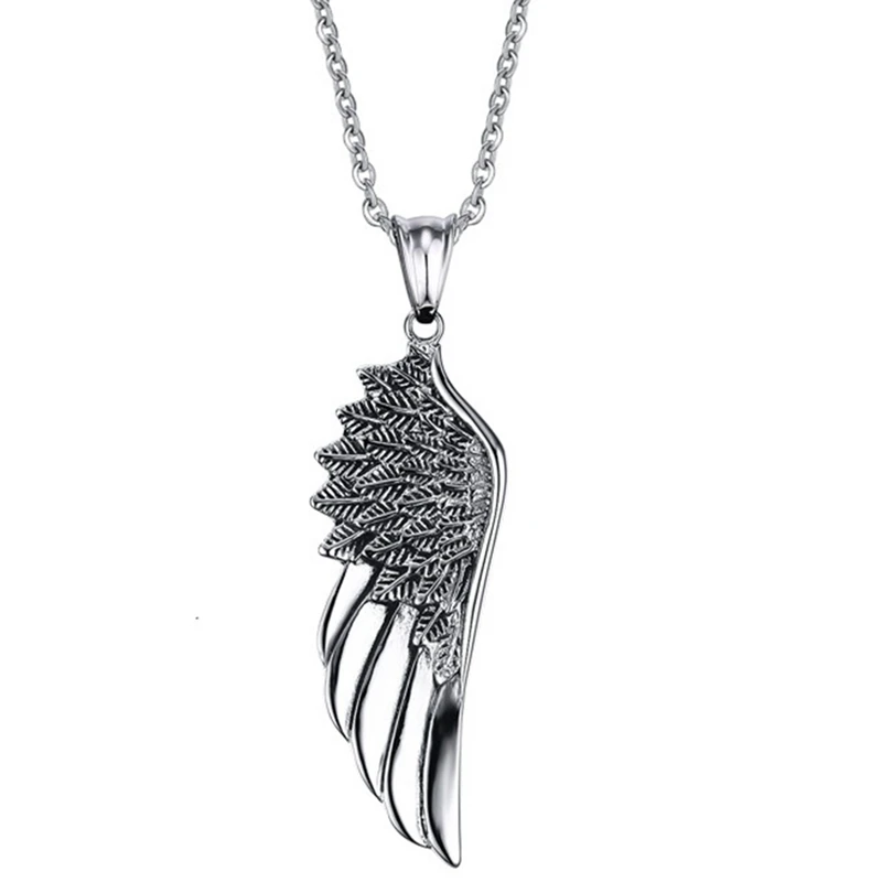 Punk Guards Necklaces Pendant For Men Stainless Steel Box Chain Guardian Angel Wings Necklace Collier Gift | Украшения и
