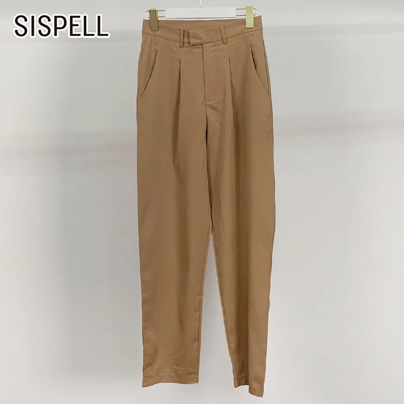 

Женские свободные брюки SISPELL, повседневные однотонные брюки с широкими штанинами, высокой талией и рюшами, уличная мода, 2021