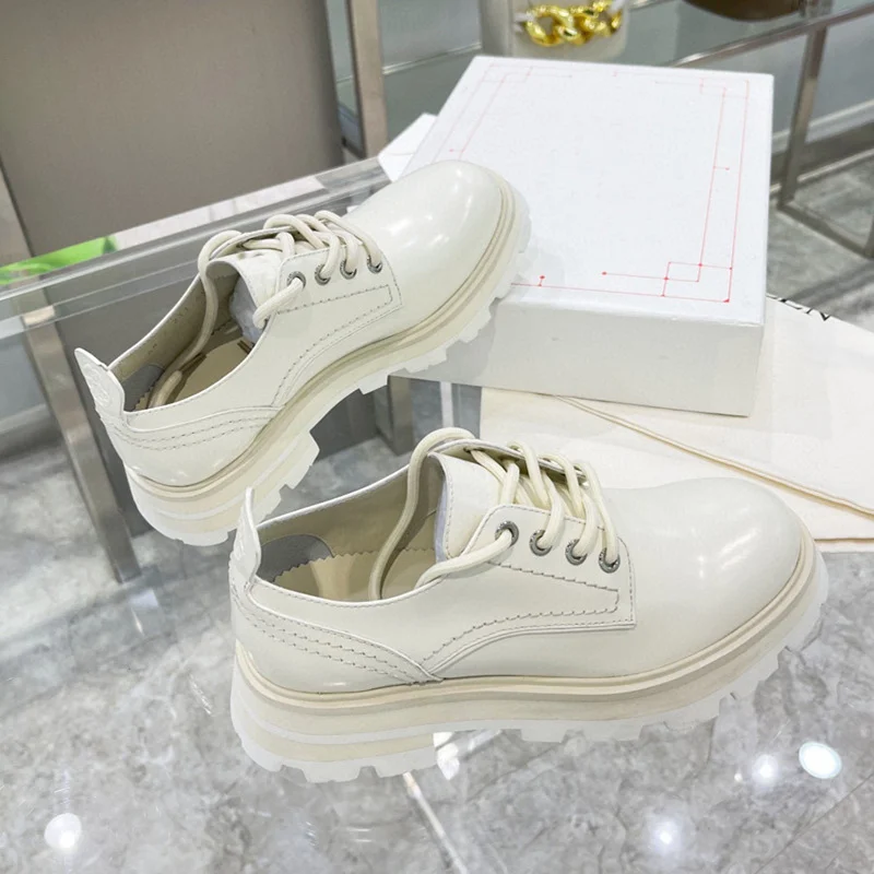 

2021 Women Fashion Flat Loafers Oxford Shoes Lace Up Genuine Leather Round Toe Platform Solid Color Luxury Comfortable Ladies