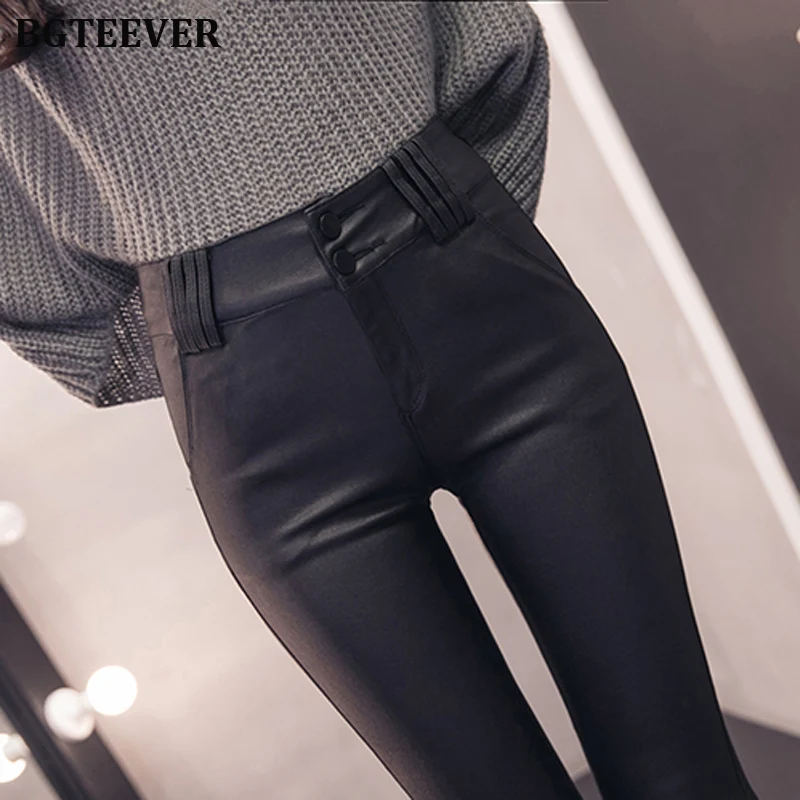 BGTEEVER кожаные брюки женские с высокой талией 2019 осенние зимние корейские