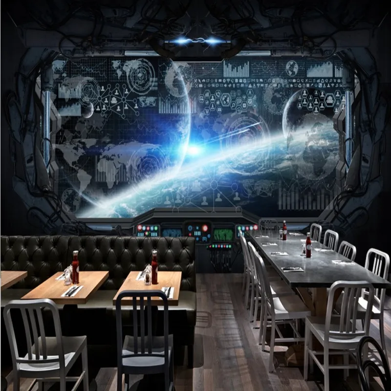 Черные обои на заказ для игровой комнаты Космический космический корабль 3d стен