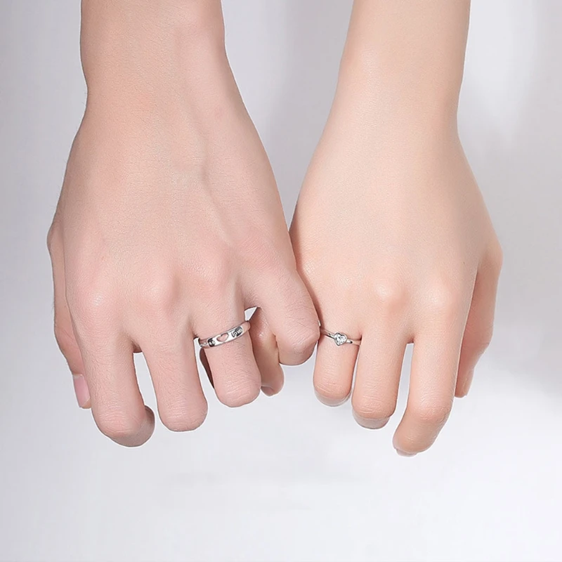 

1 Pair Love Heart-shaped Couple Rings Women Men Engagement Wedding Bands Jewelry
