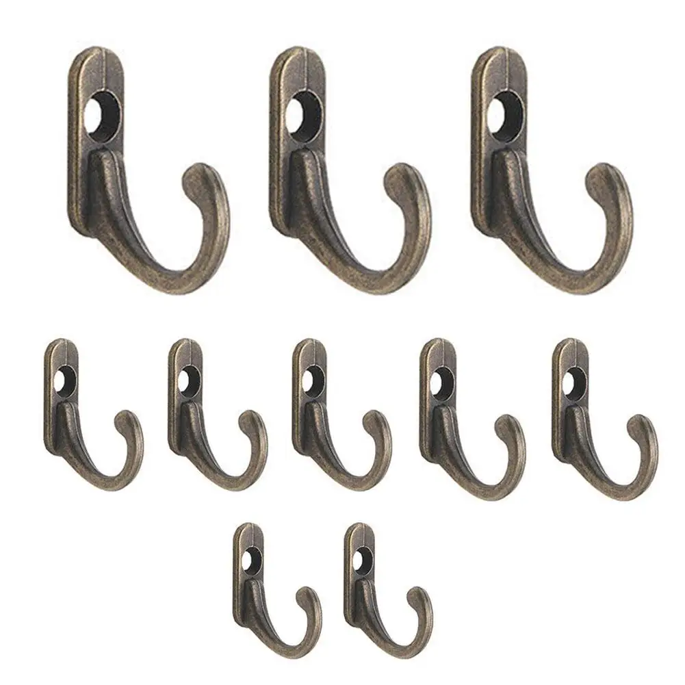 

10Pcs Antique Brass Multi-Purpose Hooks Strong Adhesive Metal Wall Hook Clothes Coat Hanging Hooks Home Storage Racks Hanger