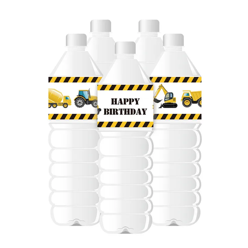 24pcs Construction Trucks Water Bottle Wrappers Labels Kids Birthday Party Decor Supplies Baby Shower |