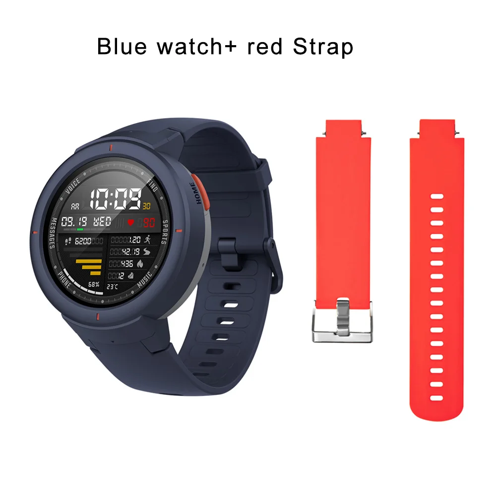 Глобальная версия Hua mi AMAZFIT Verge 3 gps умные часы IP68 AMOLED экран ответ на звонки умные часы мульти спортивные для mi 8 - Цвет: Blue add redstrap