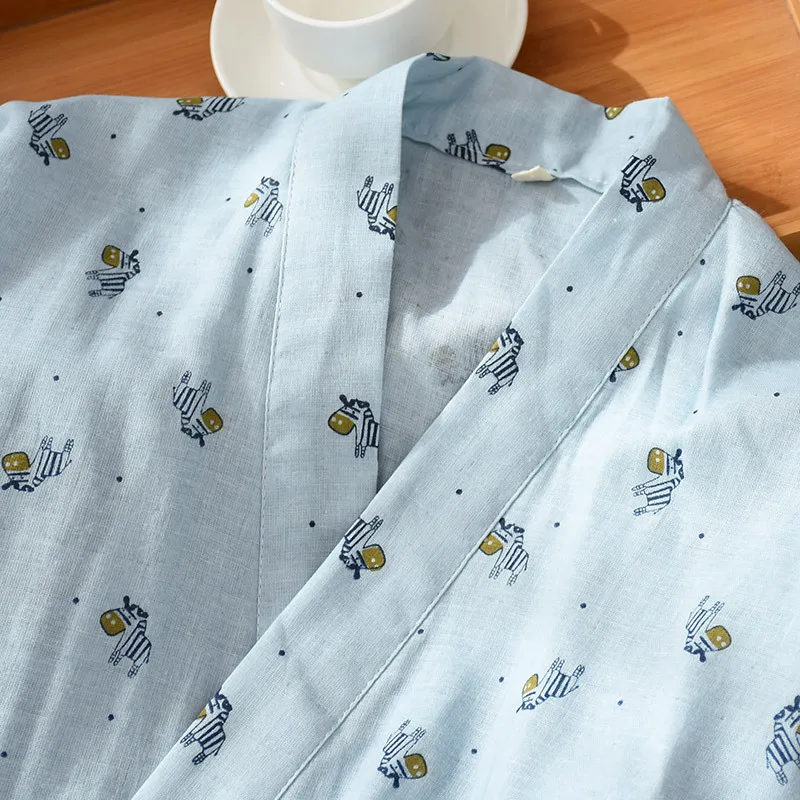 

Japanese Loose Kimono Couple Pajamas Sets Cotton Gauze Pony Print Simple Yukata Nightgown Sleepwear Bathrobe Couple Suits Spring