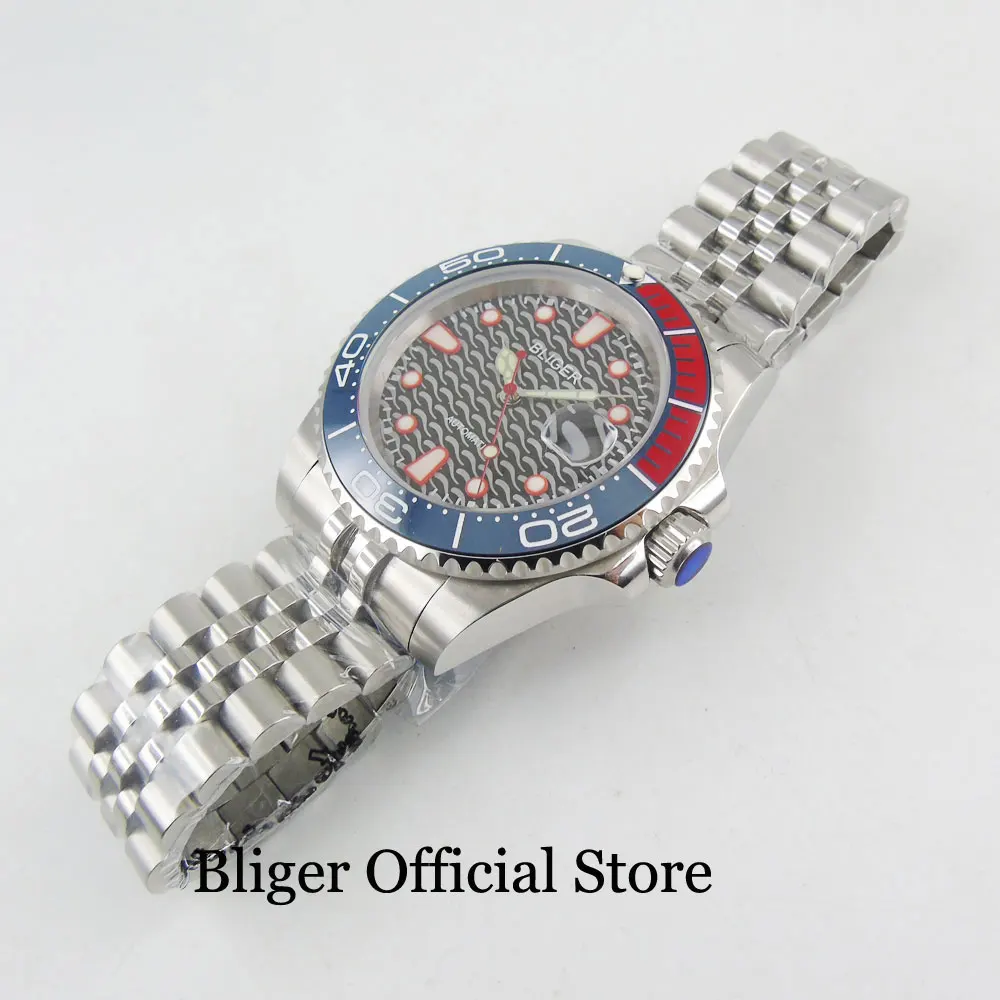 

BLIGER Brand 40mm Sapphire Glass Automatic Men Watch Black Dial Mental Jubilee Bracelet MIYOTA Movement