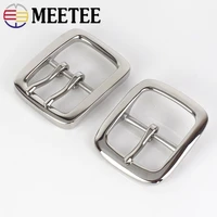 meetee 1pc 40mm stainless steel single double pin buckles mens belt buckle head diy high quality hardware leather accessories