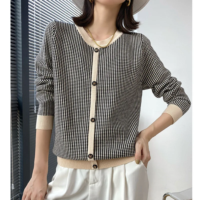 

Vintage Stylish Singer Breasted Long Sleeve Blouse Sweater Women 2021 Fashion Spring and Winter Warm Knitwear Casual Tops