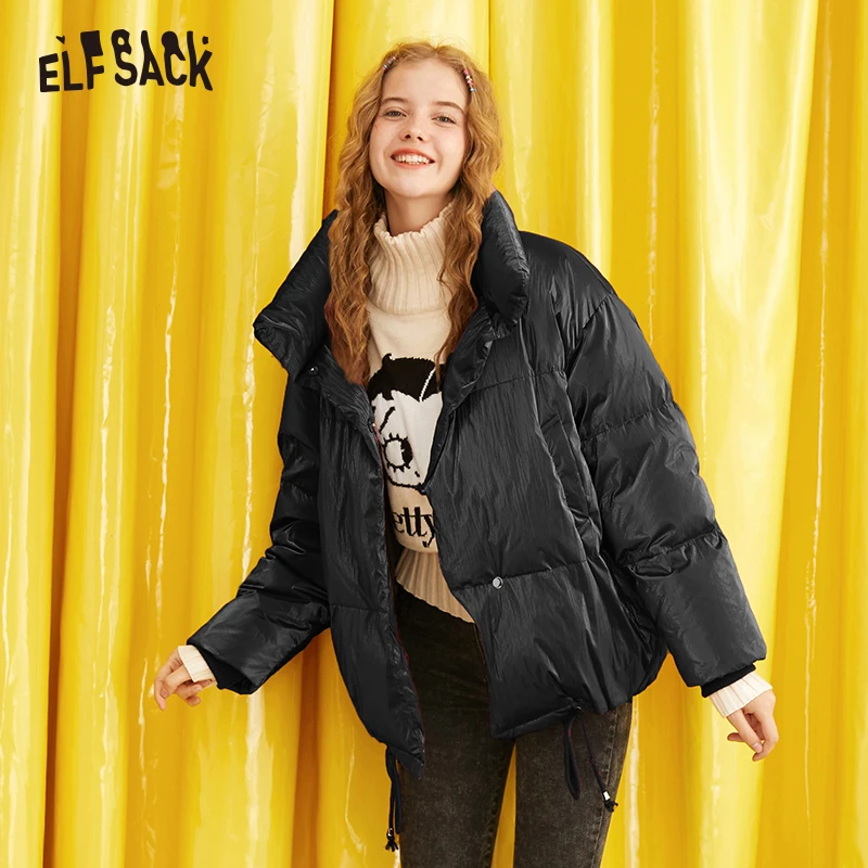 Женское прямое атласное пальто ELFSACK красное однотонное теплое на шнуровке