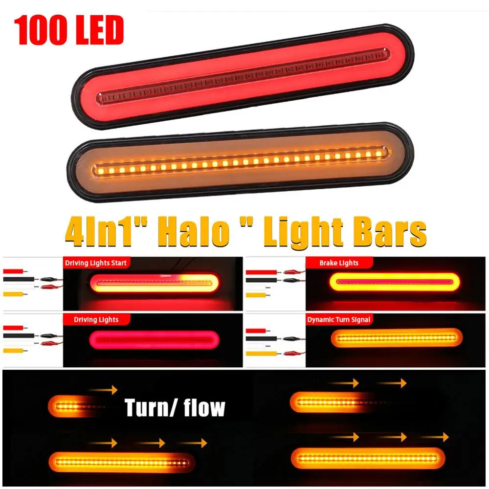 

2PCS Upgrade LED Car Trailer Light Bar Tail Brake Flowing Turn Signal Driving Lamp 4 Modes