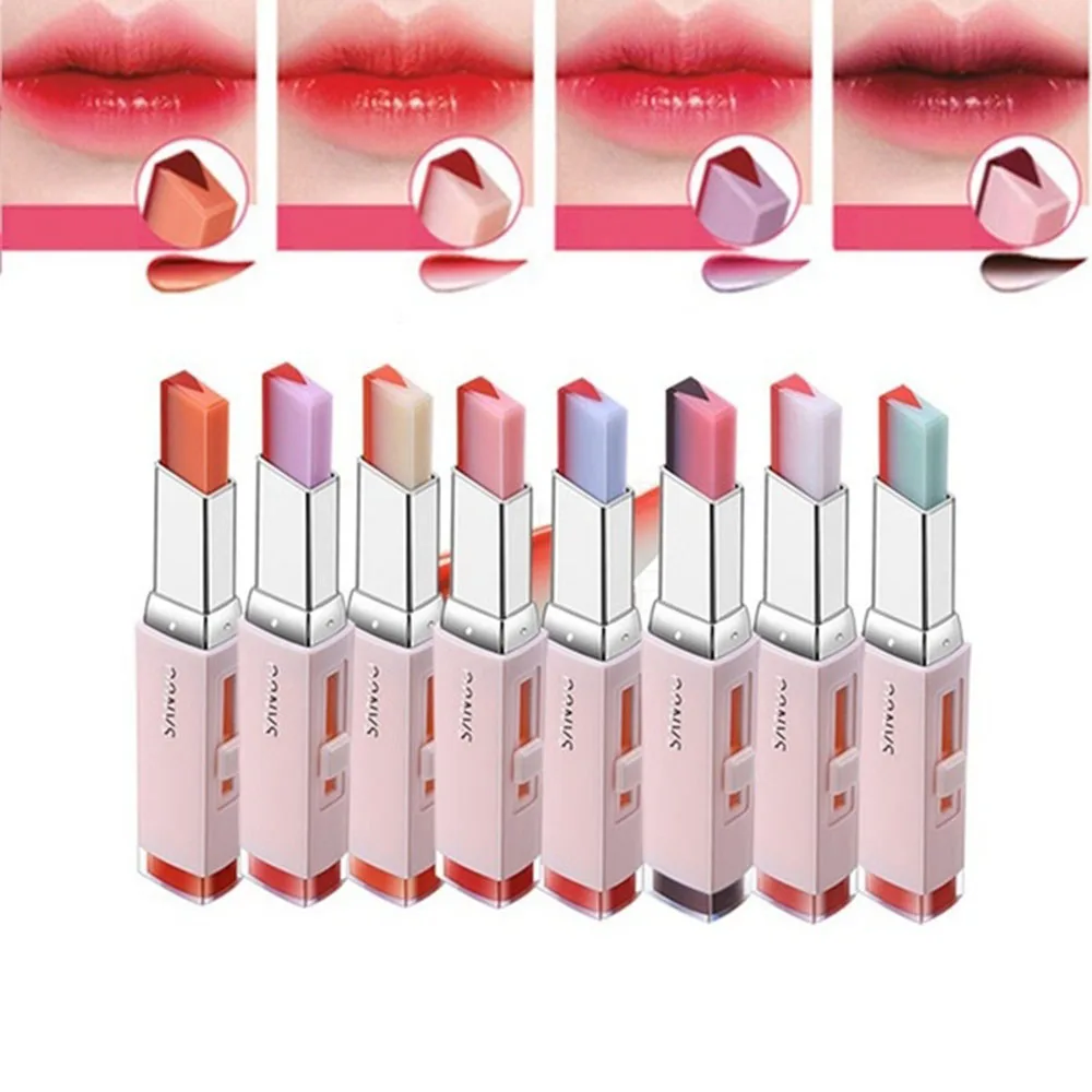 Fashion Korean Nutritious Lipstick V Cutting Two Tone Tint Silky Moisturzing Nourishing Lip Balm Gradient color Cosmetic | Красота и