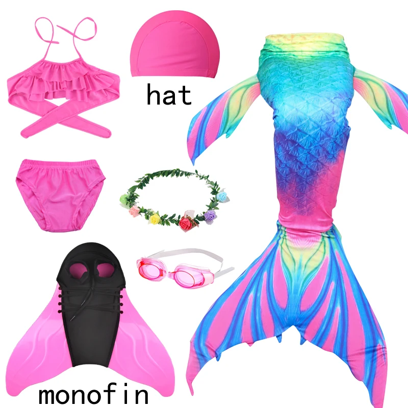 

Halloween Kid Mermaid Tail Fin Swimsuit Bikini-Girls Bathing Suit Dress Cosplay Children Flipper Monofin Swim Party Costume