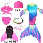 Детский костюм для косплея, купальный костюм с хвостом русалки и плавниками, для вечеринки, для Хэллоуина